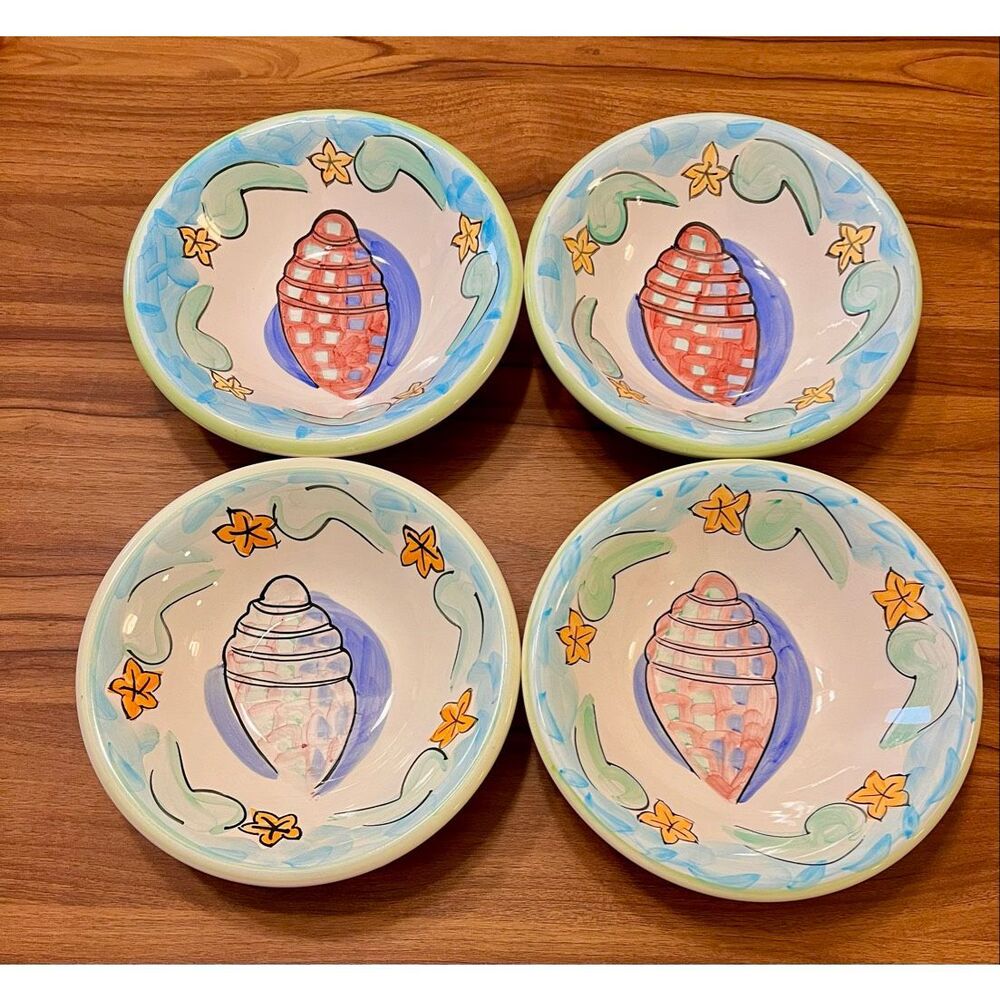 Vintage Bella Casa Seashell Bowls: Set of 4 Ceramic Coupe Bowls Each Unique